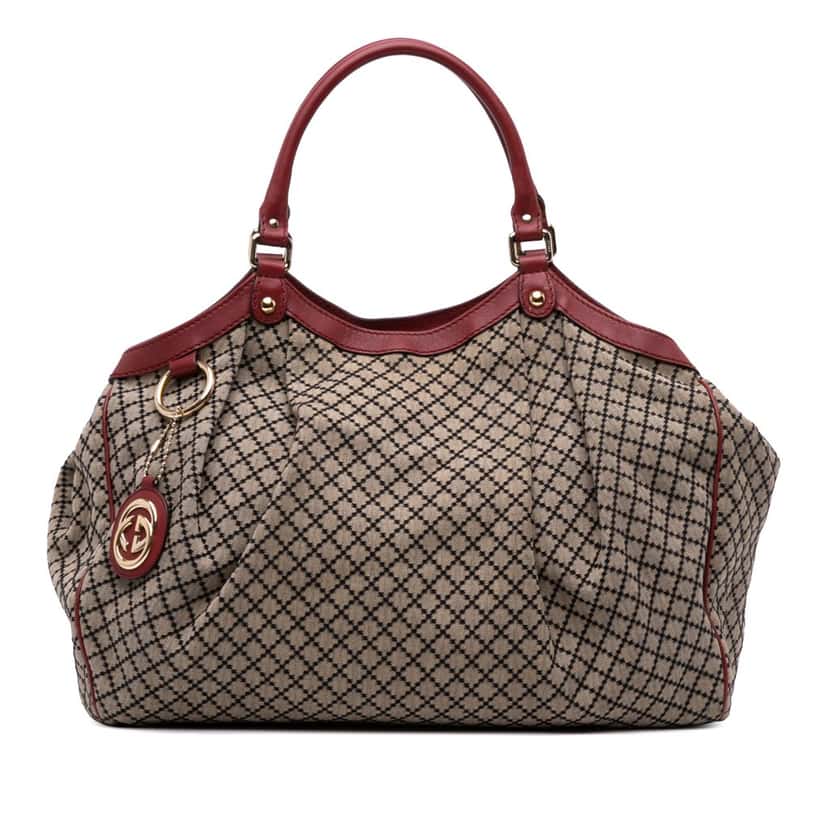 Gucci Large Diamante Canvas Sukey Tote Brown Canvas Good condition - Front View