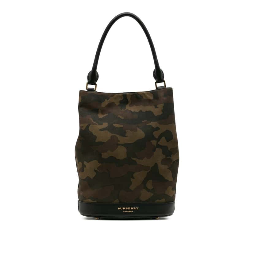 Burberry Suede Camouflage Bucket Bag Brown Leather Good condition - Front View