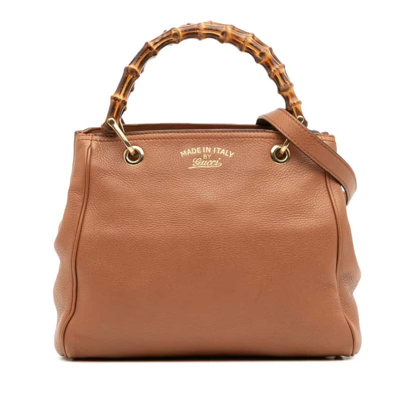 Gucci Small Calfskin Bamboo Shopper Satchel Brown Leather Good condition - Front View