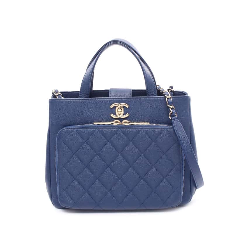 Chanel Small Quilted Caviar Business Affinity Satchel Blue Leather Good condition - Front View