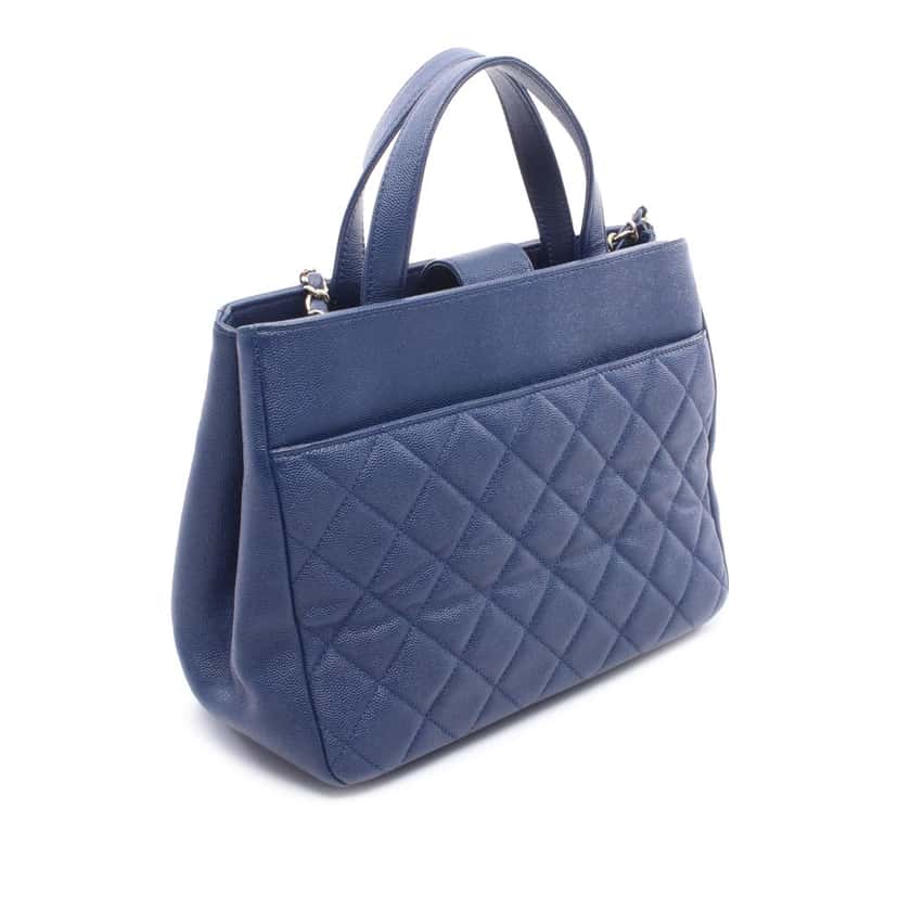 Chanel Small Quilted Caviar Business Affinity Satchel Blue Leather Good condition - Back View