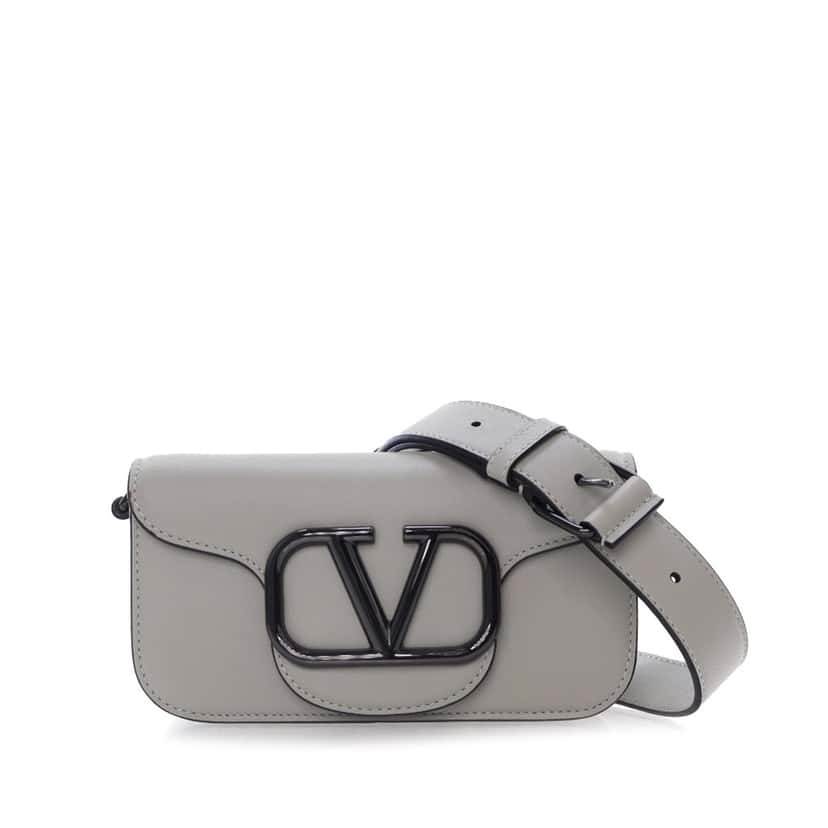Valentino Small Calfskin VLogo Loco Satchel Grey Leather Good condition - Front View