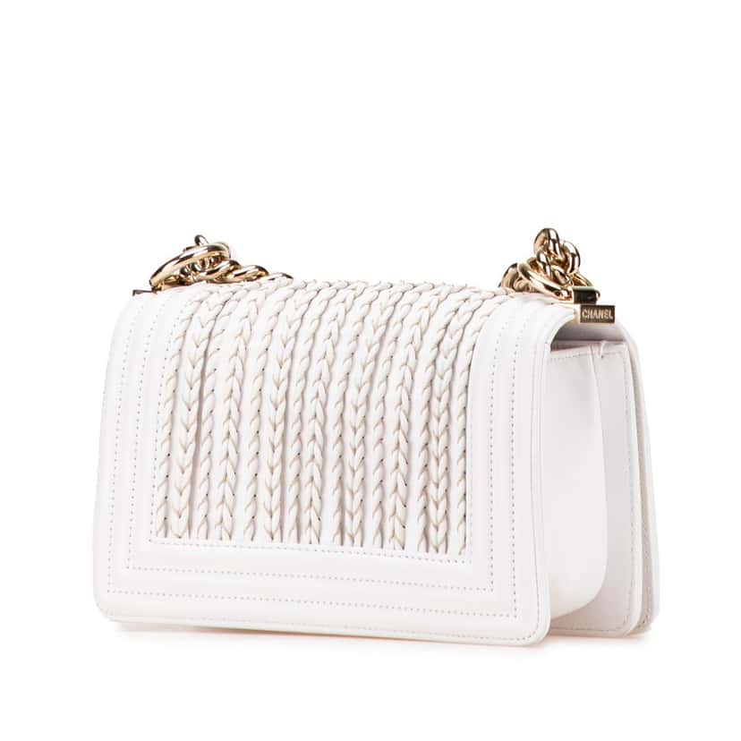 Chanel Small Lambskin Embroidered Boy Flap White Leather Good condition - Back View