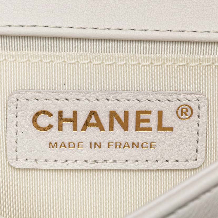 Chanel Small Lambskin Embroidered Boy Flap White Leather Good condition - Box View