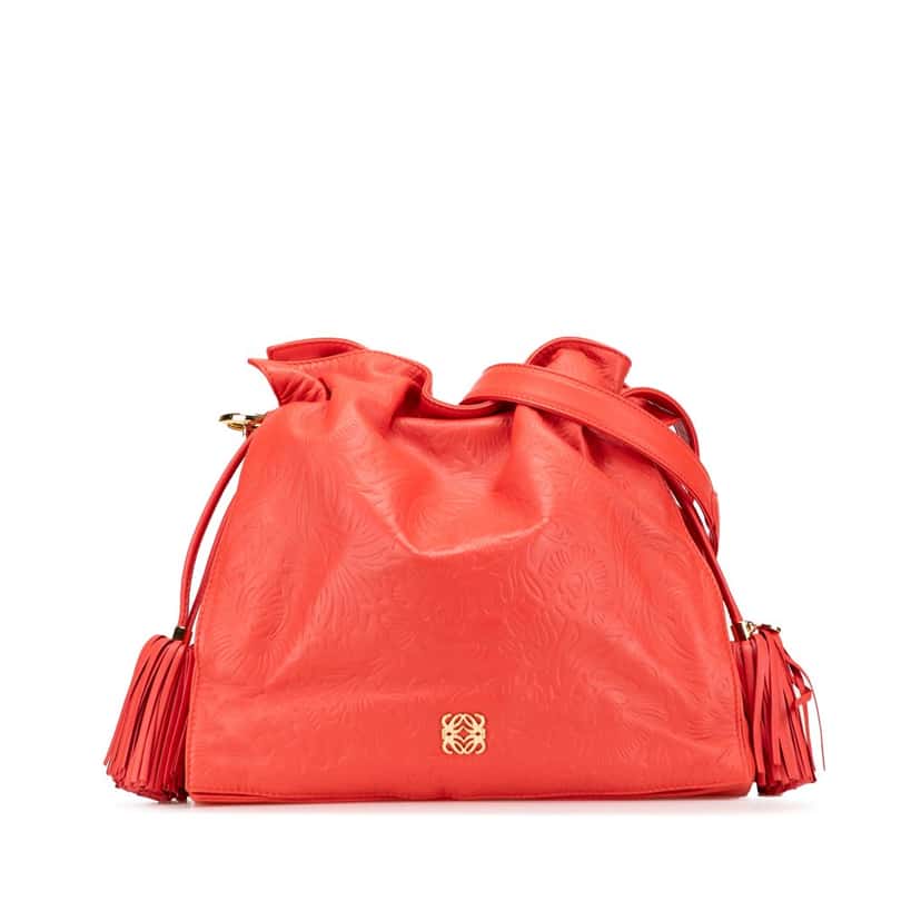 Loewe Embossed Leather Flamenco Tassel Crossbody Red Leather Fair condition - Front View