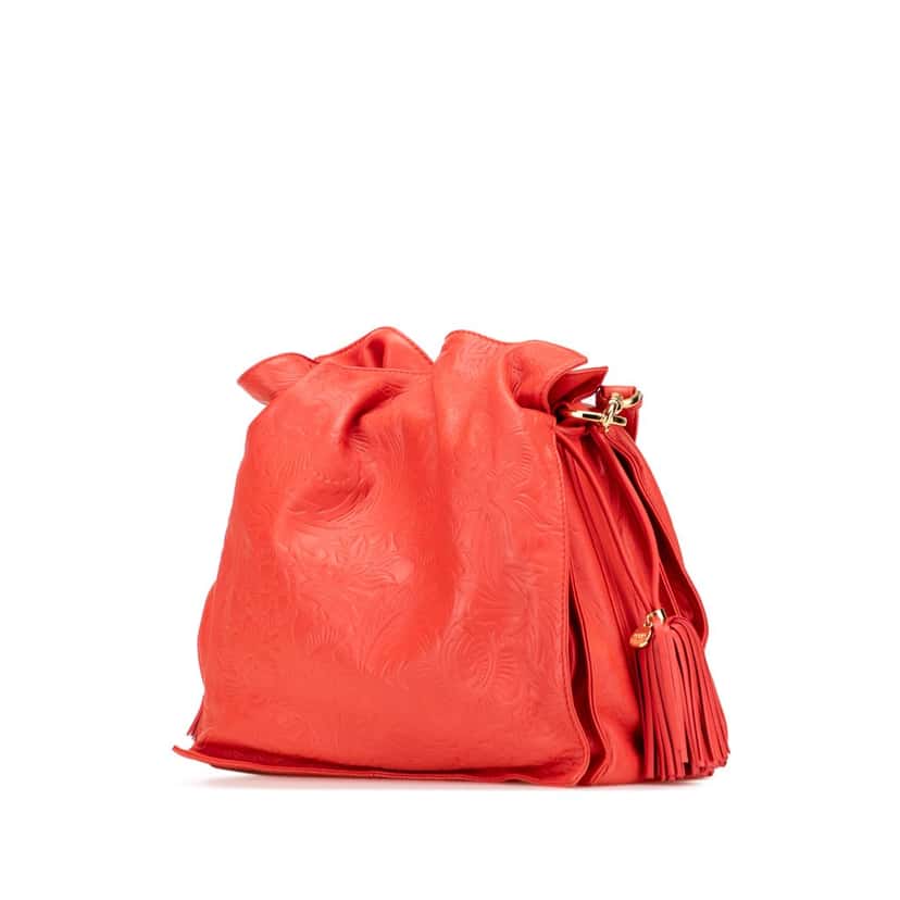 Loewe Embossed Leather Flamenco Tassel Crossbody Red Leather Fair condition - Back View