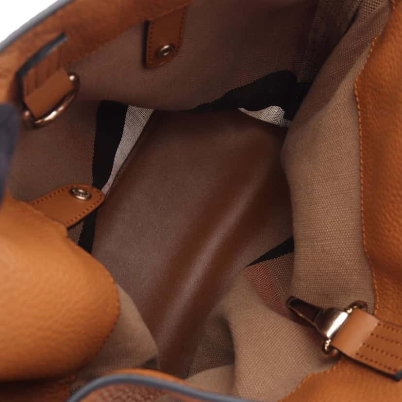 Burberry Medium Mega Check Canvas and Grained Calfskin Ashby Tassel Bucket Bag Brown Canvas Good condition - Inside View