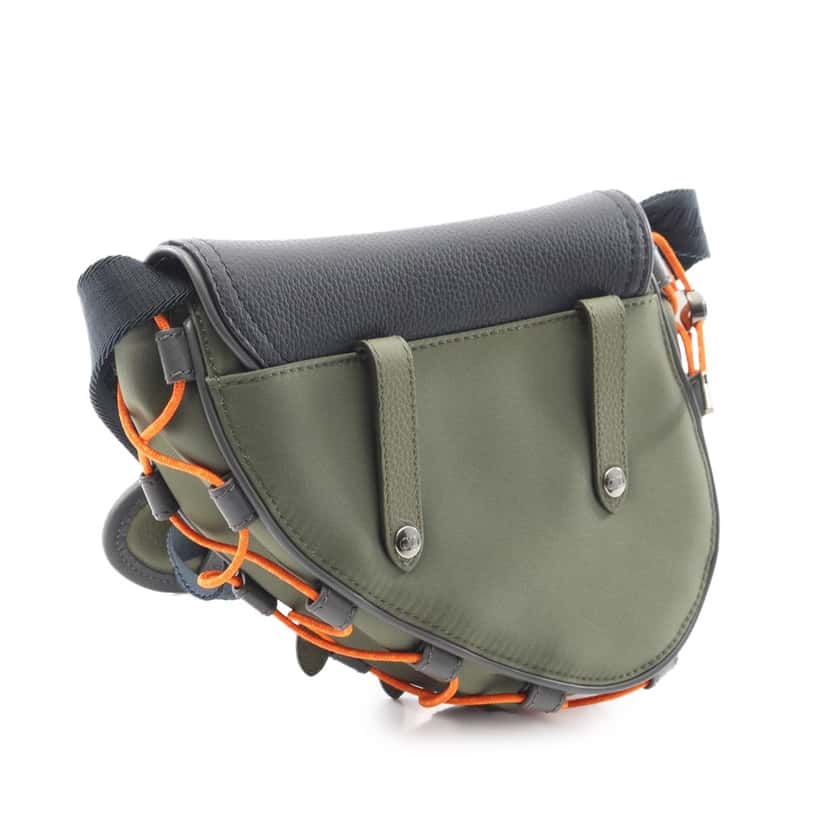 Dior Sacai Technical Fabric and Grained Calfskin Saddle Bag Green Good condition - Back View