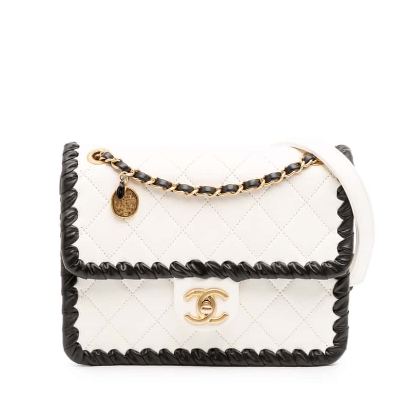 Chanel Small Quilted Calfskin Braided My Own Frame Flap White Leather Fair condition - Front View