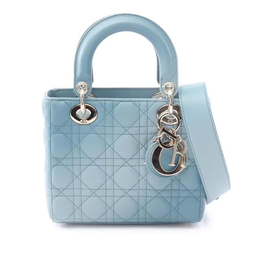 Dior Small Gradient Lambskin Cannage Lady Dior Blue Leather Good condition - Front View