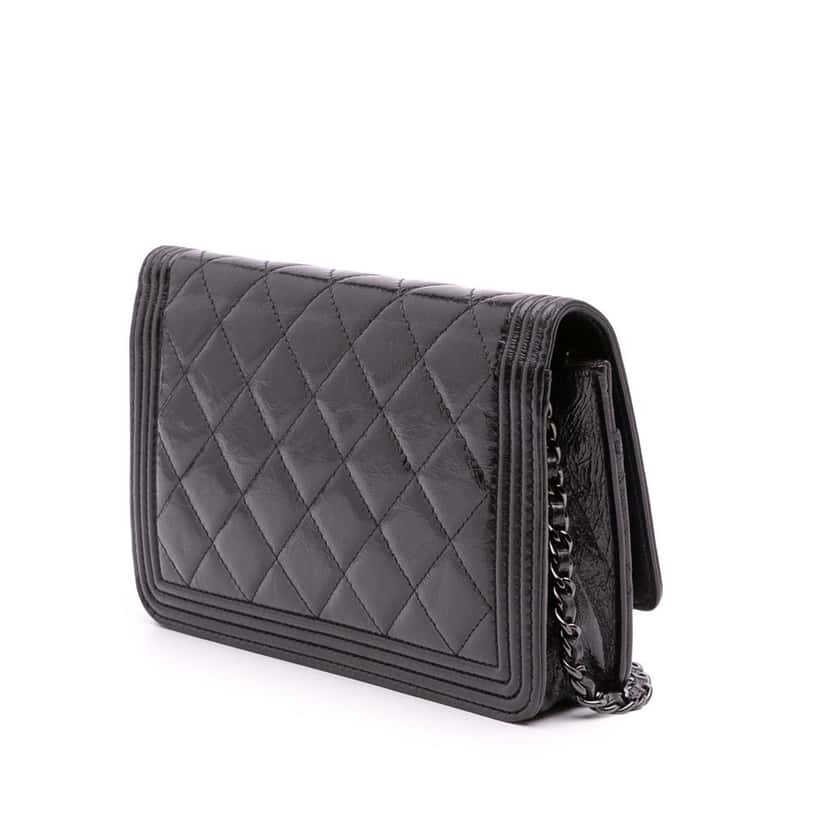 Chanel Quilted Shiny Aged Calfskin Boy Wallet On Chain Black Leather Good condition - Back View