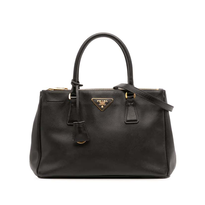 Prada Small Saffiano Lux Galleria Double Zip Satchel Black Leather Good condition - Front View