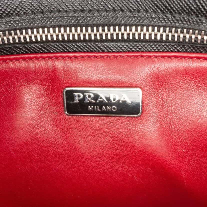 Prada Saffiano Studded Turn Lock Top Handle Bag Black Leather Good condition - Box View