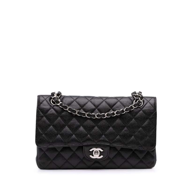 Chanel Medium Classic Caviar Double Flap Black Leather Good condition - Front View
