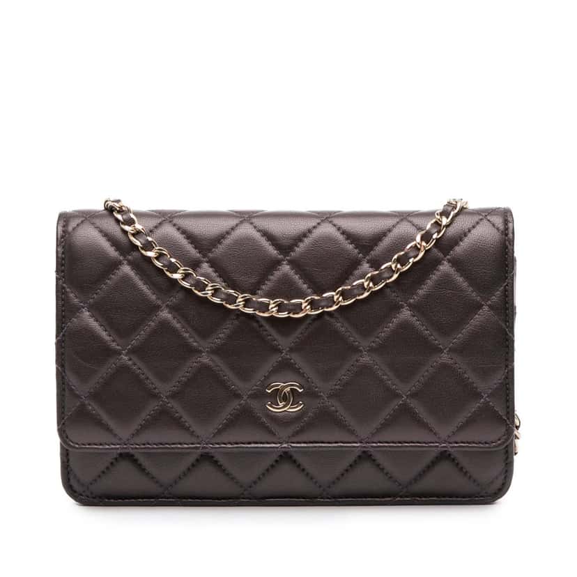 Chanel CC Quilted Lambskin Wallet on Chain Brown Leather Good condition - Front View