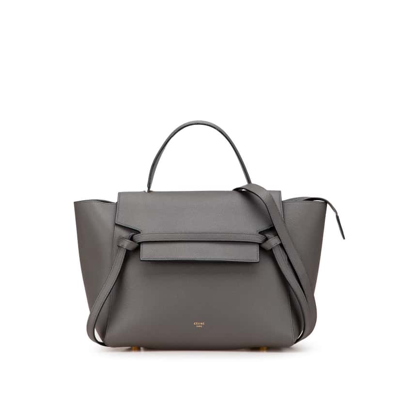 Celine Mini Grained Calfskin Belt Bag Grey Leather Good condition - Front View