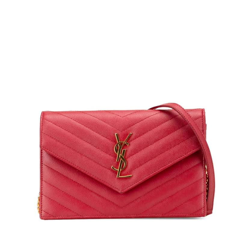 Saint Laurent Grain De Poudre Chevron Monogram Envelope Wallet on Chain Red Leather Good condition - Front View