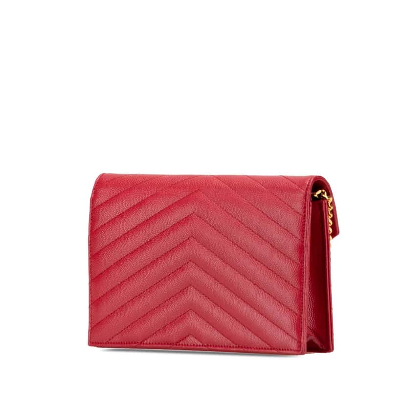 Saint Laurent Grain De Poudre Chevron Monogram Envelope Wallet on Chain Red Leather Good condition - Back View