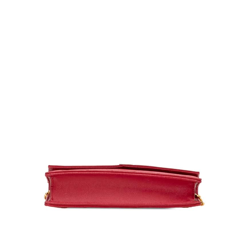 Saint Laurent Grain De Poudre Chevron Monogram Envelope Wallet on Chain Red Leather Good condition - Inside View