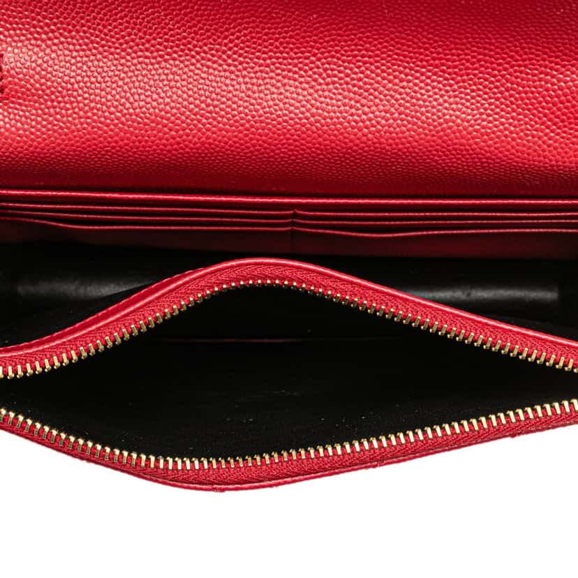 Saint Laurent Grain De Poudre Chevron Monogram Envelope Wallet on Chain Red Leather Good condition - Model View