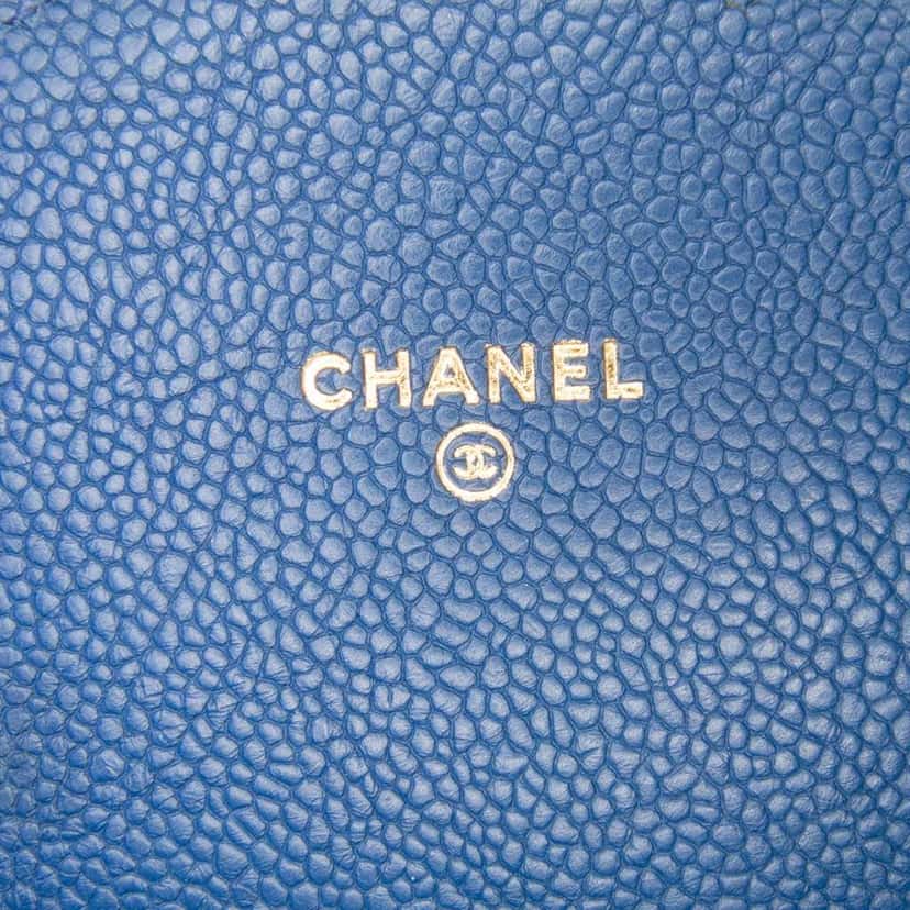 Chanel Square Quilted Grained Calfskin Cuba Thread Around Wallet On Chain Blue Leather Good condition - Box View