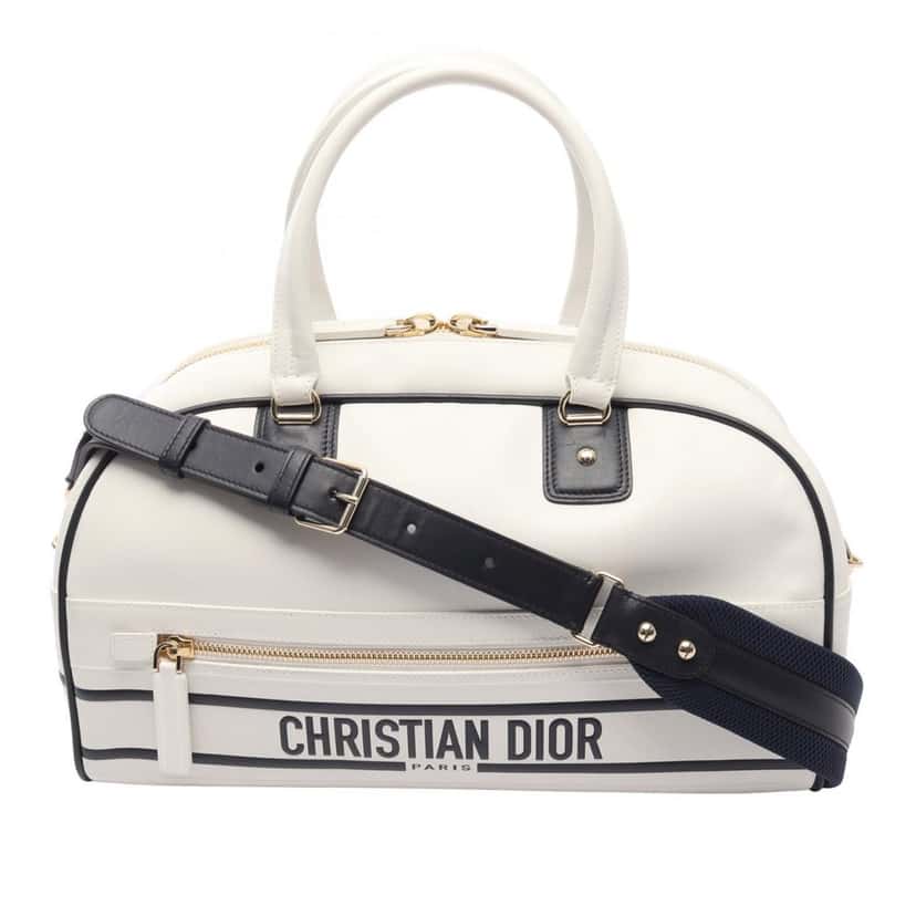 Dior Medium Leather Dior Vibe Bowling Bag White Leather Good condition - Front View