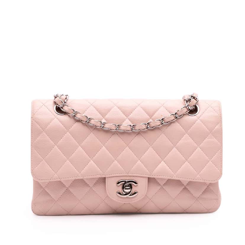 Chanel Medium Classic Caviar Double Flap Pink Leather Good condition - Front View