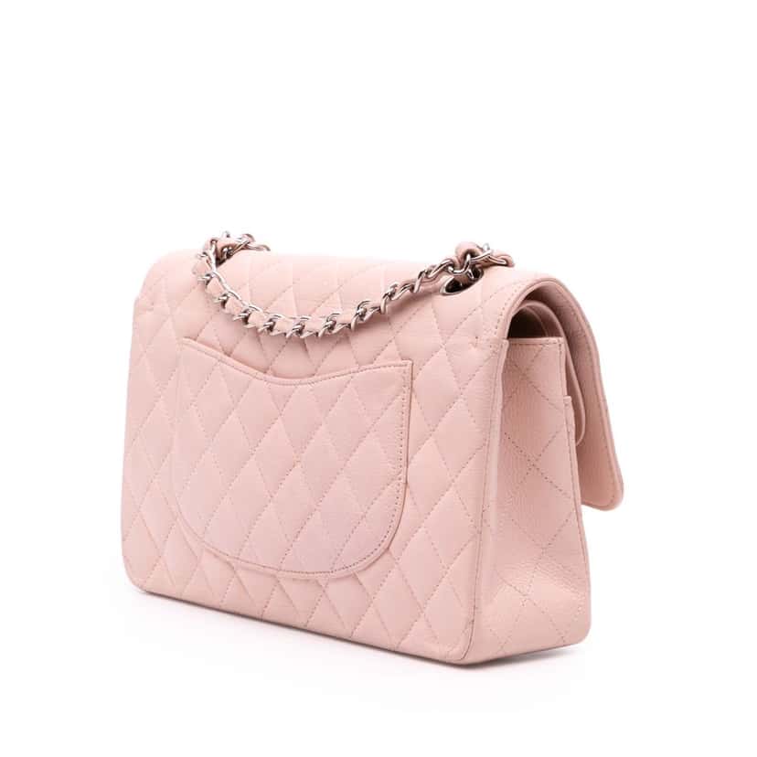Chanel Medium Classic Caviar Double Flap Pink Leather Good condition - Back View