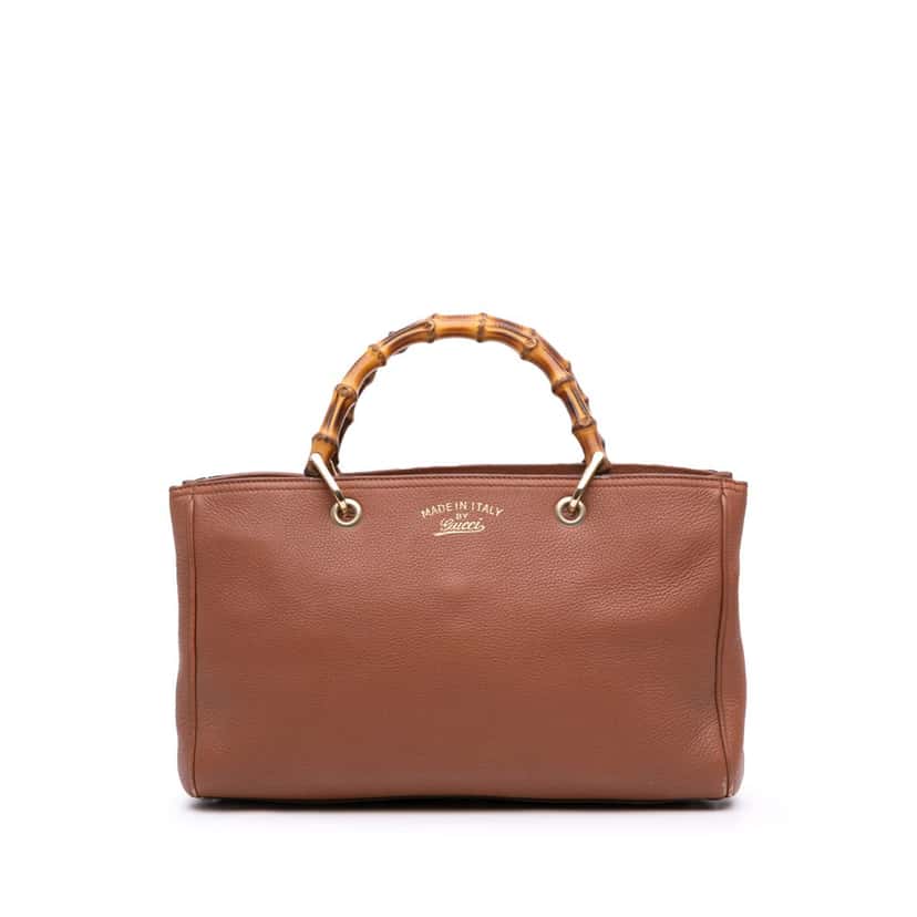 Gucci Medium Calfskin Bamboo Shopper Satchel Brown Leather Good condition - Front View