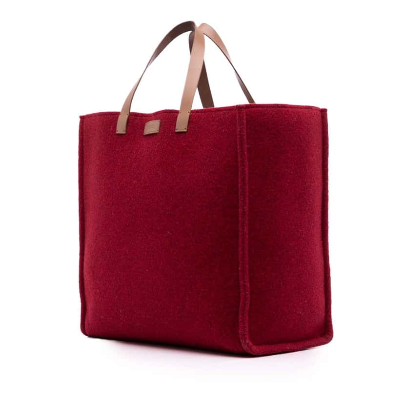 Fendi Felt Shopping Tote Red Wool Good condition - Back View