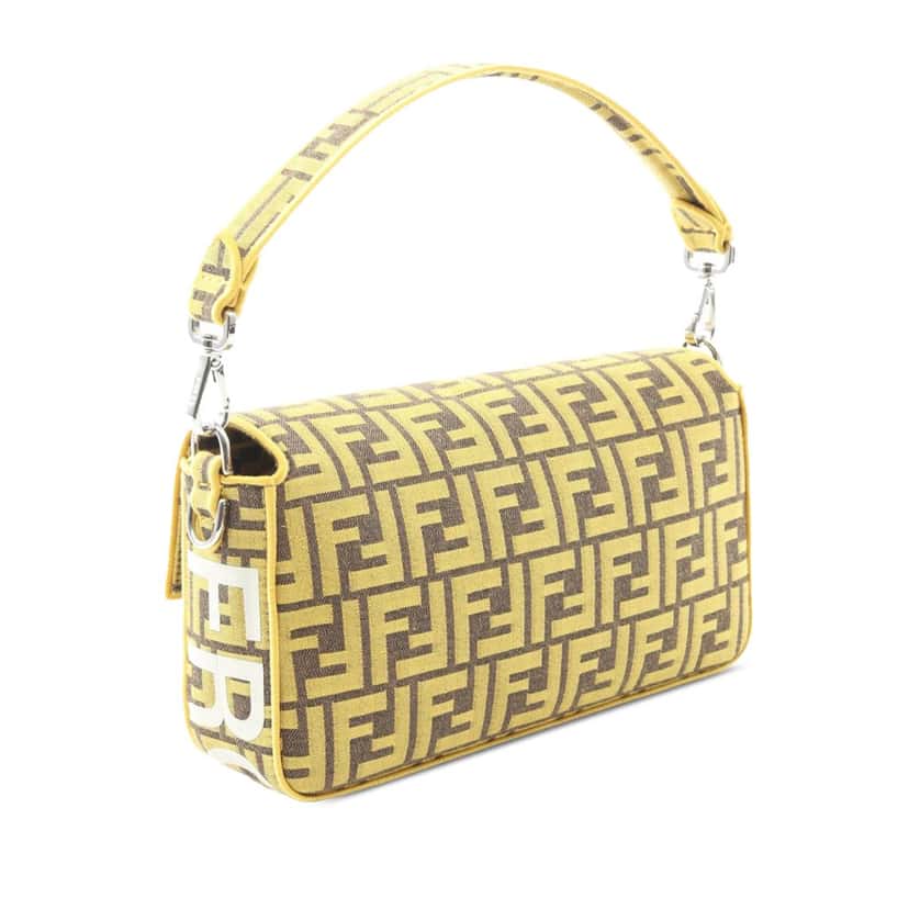 Fendi FRGMT Zucca Embroidered Canvas Baguette Satchel Yellow Canvas Good condition - Back View