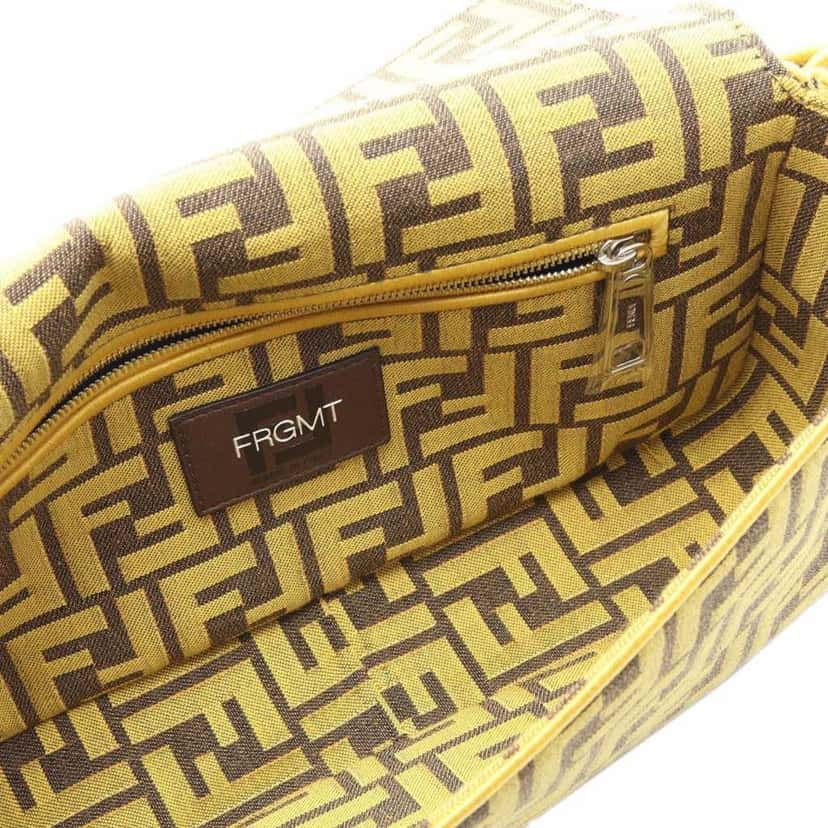 Fendi FRGMT Zucca Embroidered Canvas Baguette Satchel Yellow Canvas Good condition - Inside View