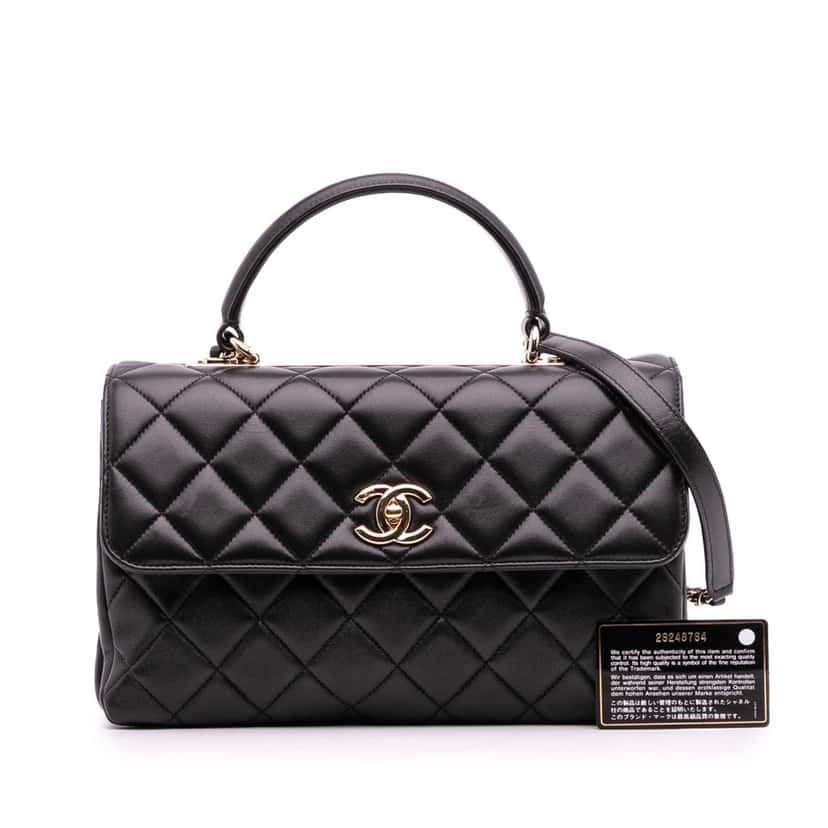 Chanel Medium Lambskin Trendy CC Top Handle Bag Black Leather Good condition - Front View