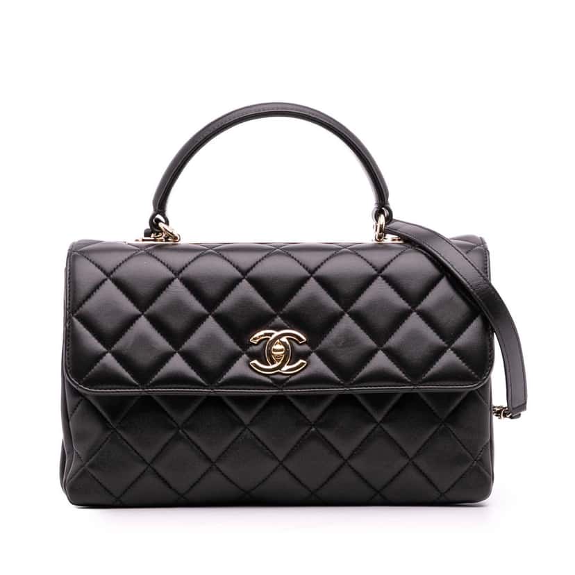 Chanel Medium Lambskin Trendy CC Top Handle Bag Black Leather Good condition - Back View