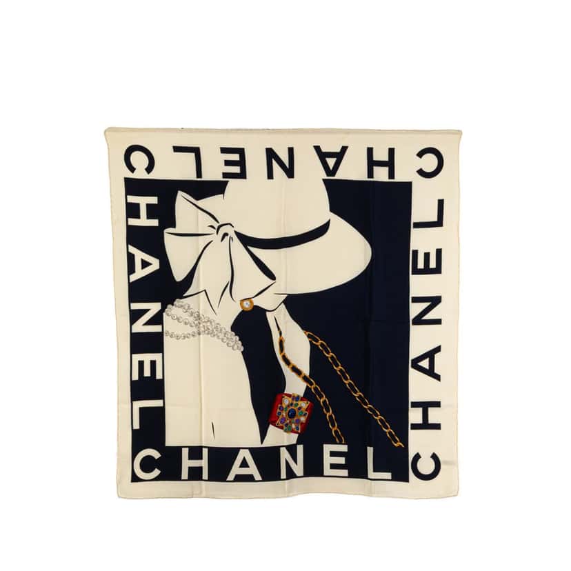 Chanel Mademoiselle Silk Scarf White Silk Good condition - Front View