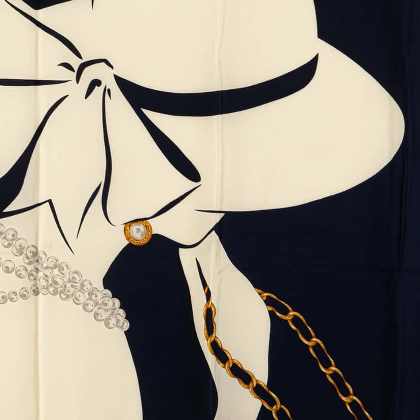 Chanel Mademoiselle Silk Scarf White Silk Good condition - Back View