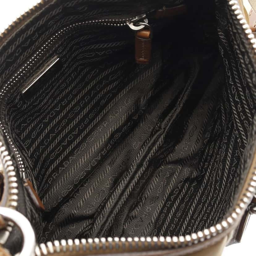 Prada Leather Trimmed Tessuto Stripe Crossbody Brown Good condition - Inside View