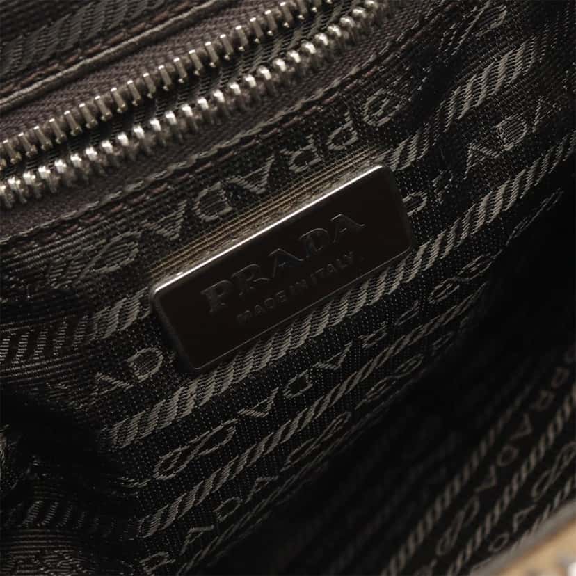 Prada Leather Trimmed Tessuto Stripe Crossbody Brown Good condition - Model View