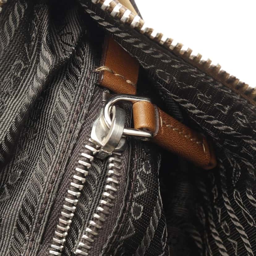 Prada Leather Trimmed Tessuto Stripe Crossbody Brown Good condition - Box View