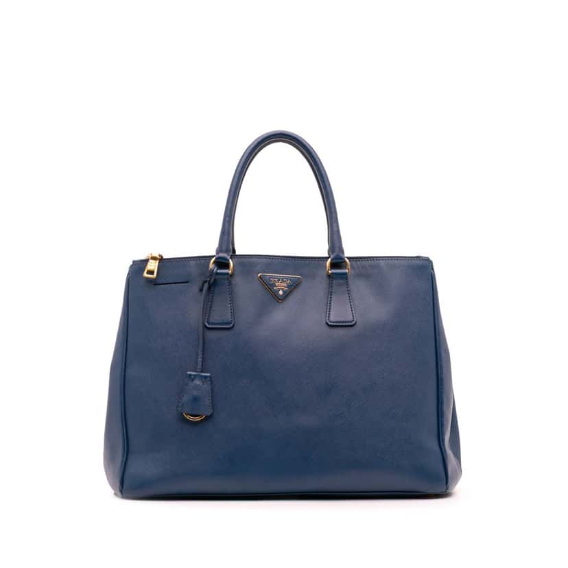 Prada Large Saffiano Lux Galleria Double Zip Tote Blue Leather Good condition - Front View