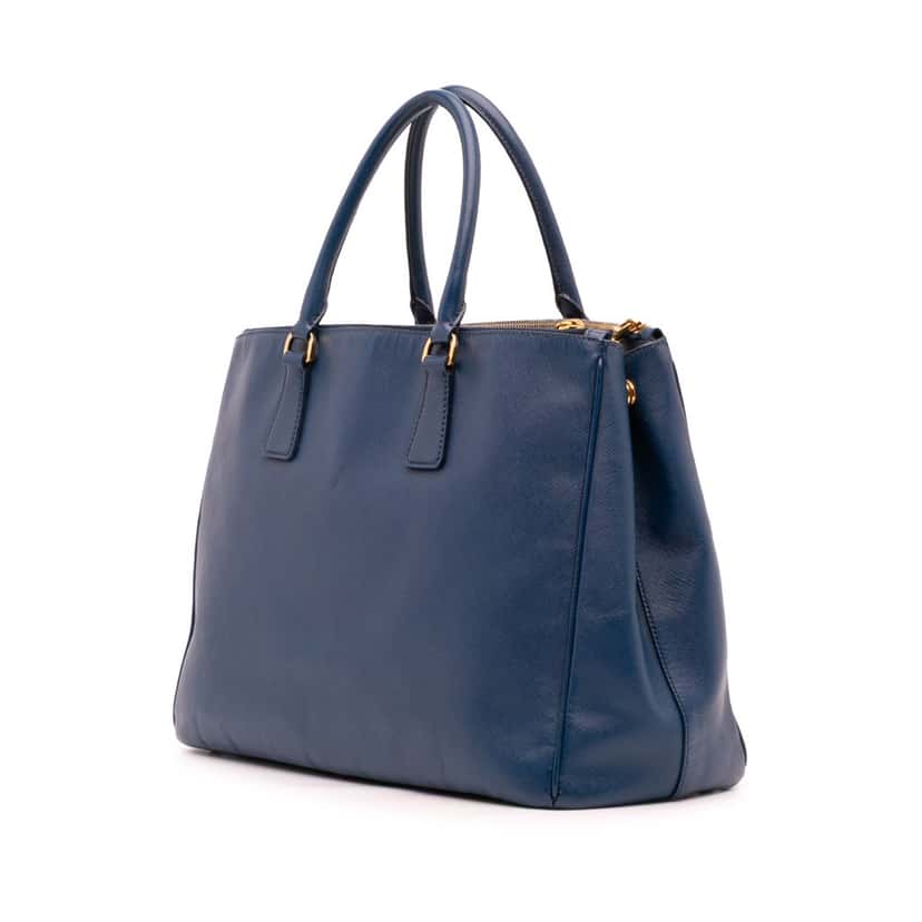 Prada Large Saffiano Lux Galleria Double Zip Tote Blue Leather Good condition - Back View