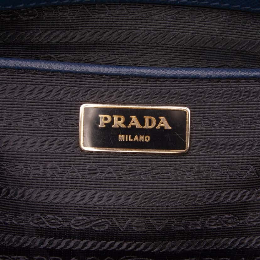 Prada Large Saffiano Lux Galleria Double Zip Tote Blue Leather Good condition - Box View