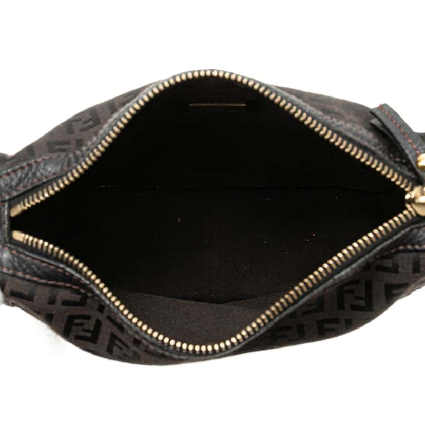 Fendi Small Zucchino Canvas F Charm Crossbody Brown Canvas Good condition - Model View