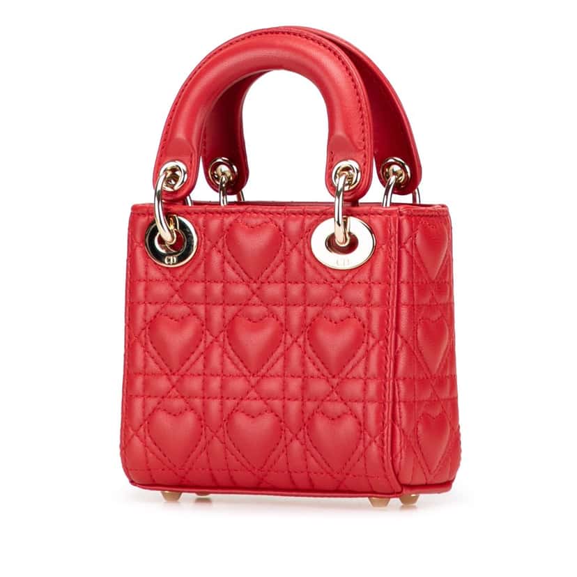 Dior Micro Calfskin Cannage Dioramour Lady Dior Red Leather Good condition - Back View