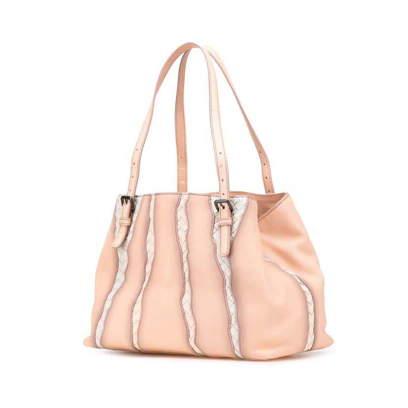 Bottega Veneta Medium Nappa Intrecciato Glimmer Tote Pink Leather Very good condition - Back View