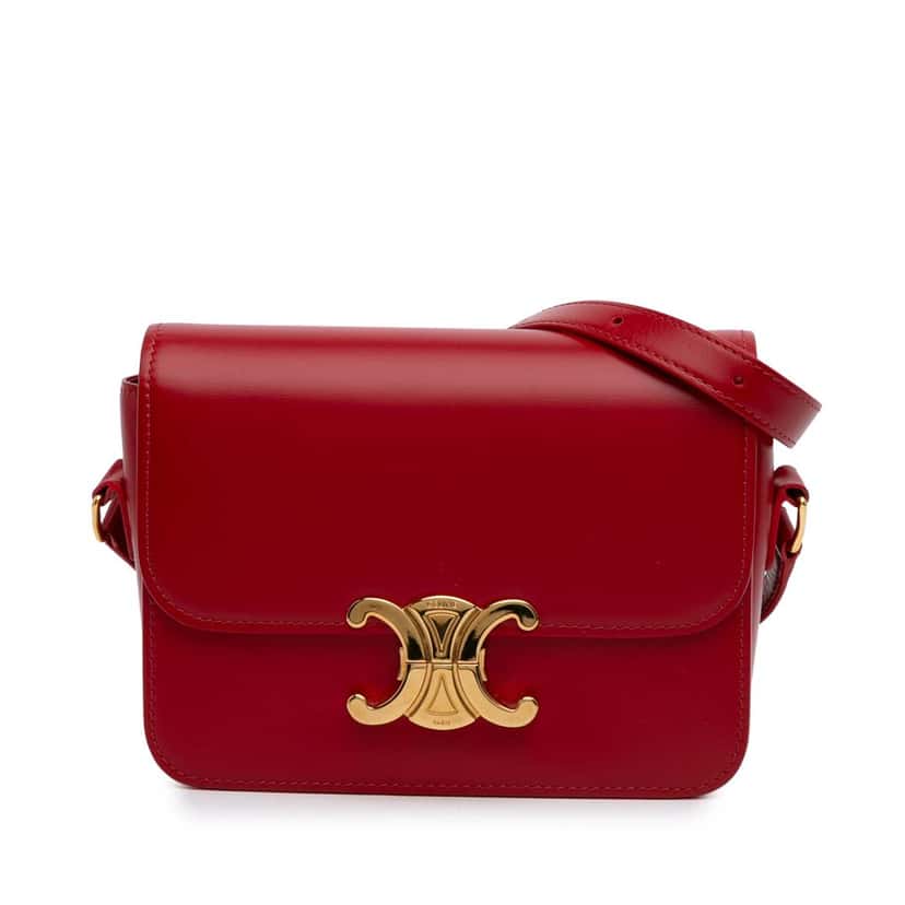Celine Teen Shiny Calfskin Triomphe Crossbody Red Leather Good condition - Front View