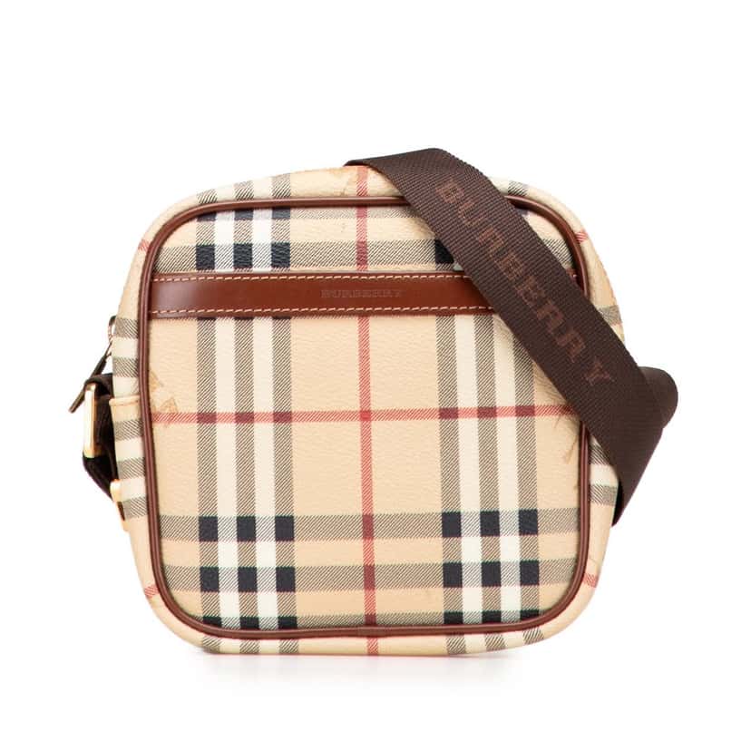 Burberry Haymarket Check Coated Canvas Crossbody Brown Canvas Very good condition - Front View