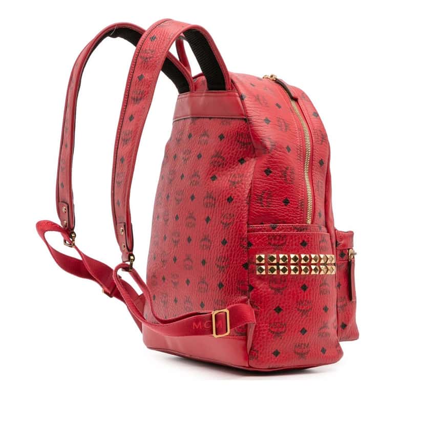 Mcm Medium Studded Visetos Coated Canvas Stark Backpack Red Canvas Good condition - Back View