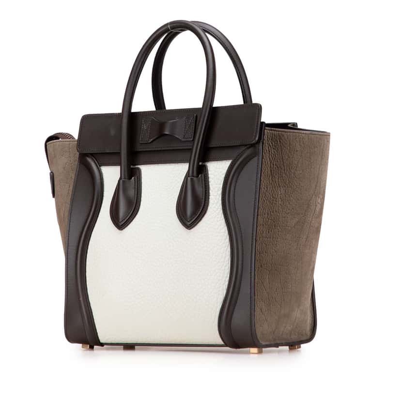 Celine Micro Tricolor Nubuck and Calfskin Luggage Tote White Leather Good condition - Back View