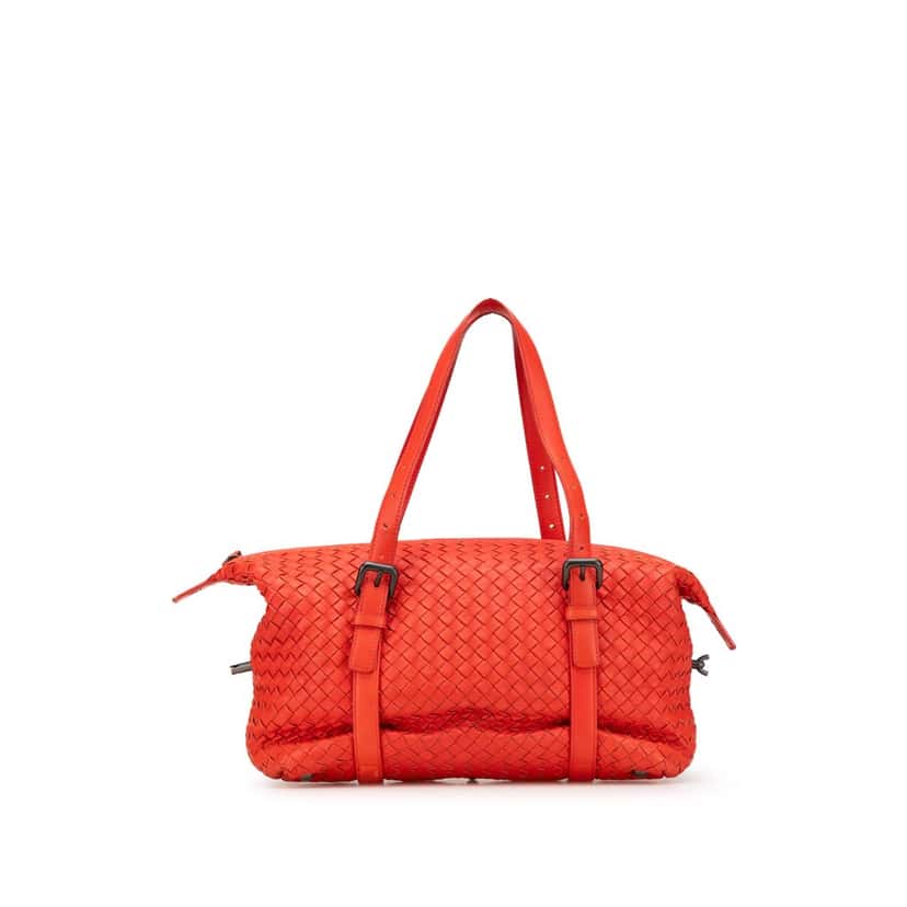 Bottega Veneta Nappa Intrecciato Montaigne Shoulder Bag Red Leather Good condition - Front View